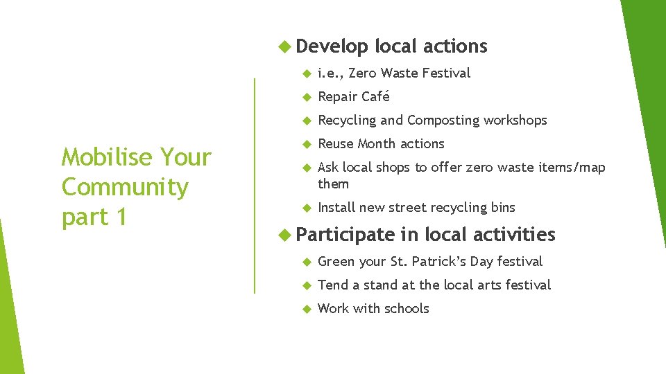  Develop Mobilise Your Community part 1 local actions i. e. , Zero Waste