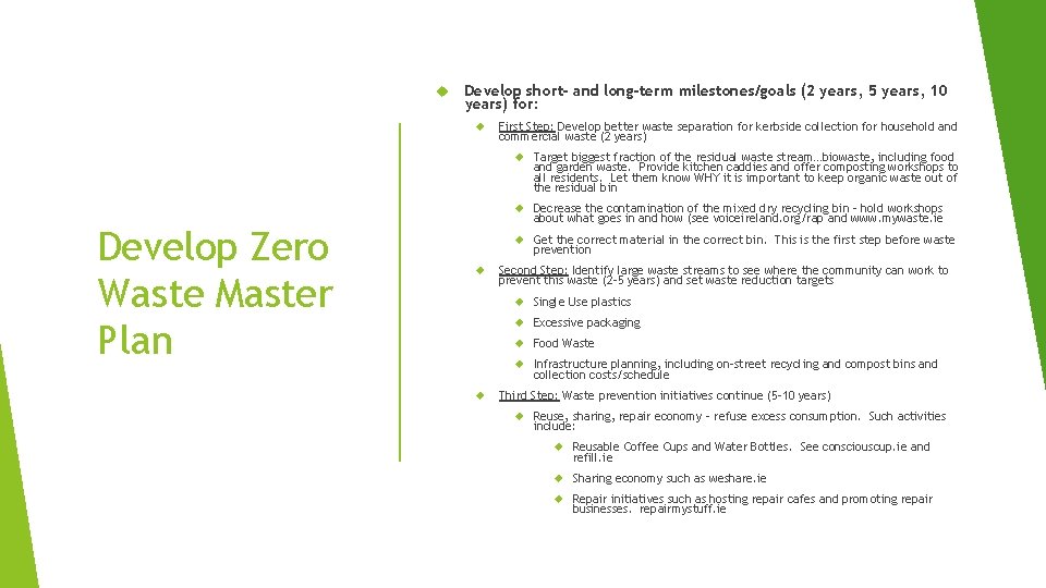  Develop short- and long-term milestones/goals (2 years, 5 years, 10 years) for: First