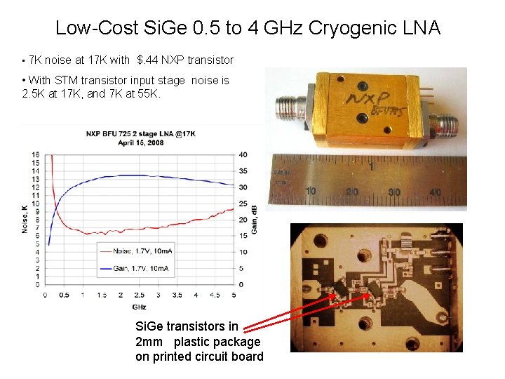 Low-Cost Si. Ge 0. 5 to 4 GHz Cryogenic LNA • 7 K noise