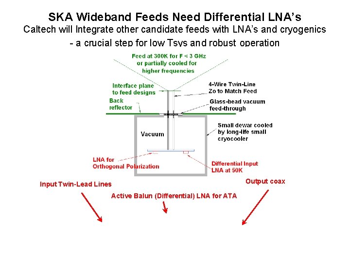 SKA Wideband Feeds Need Differential LNA’s Caltech will Integrate other candidate feeds with LNA’s