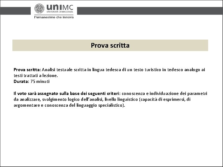 Prova scritta: Analisi testuale scritta in lingua tedesca di un testo turistico in tedesco