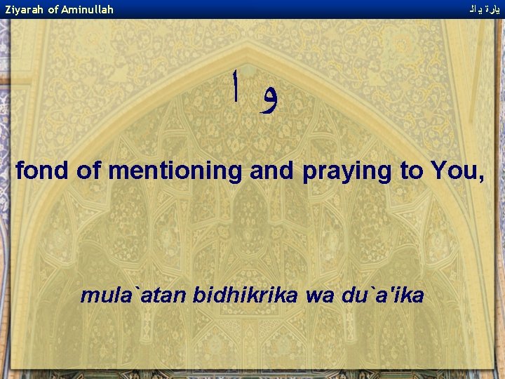 Ziyarah of Aminullah ﻳﺎﺭﺓ ﻳ ﺍﻟ ﻭﺍ fond of mentioning and praying to You,