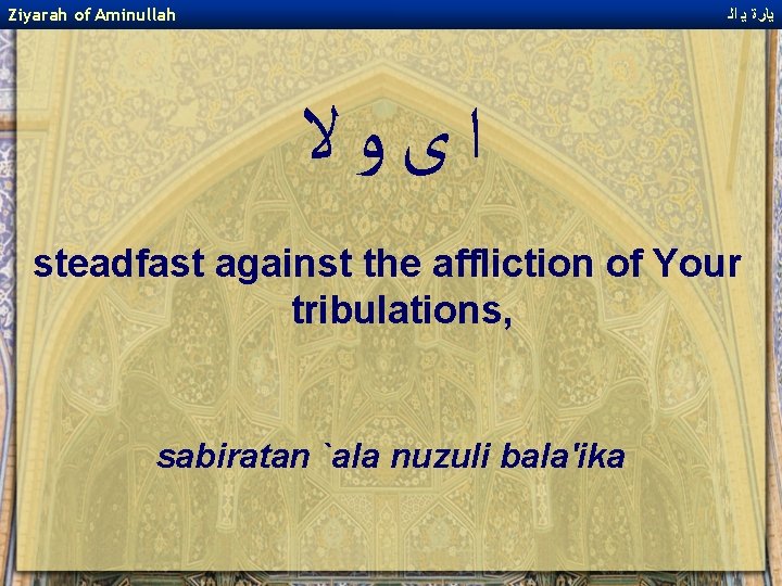 Ziyarah of Aminullah ﻳﺎﺭﺓ ﻳ ﺍﻟ ﺍﻯﻭﻻ steadfast against the affliction of Your tribulations,