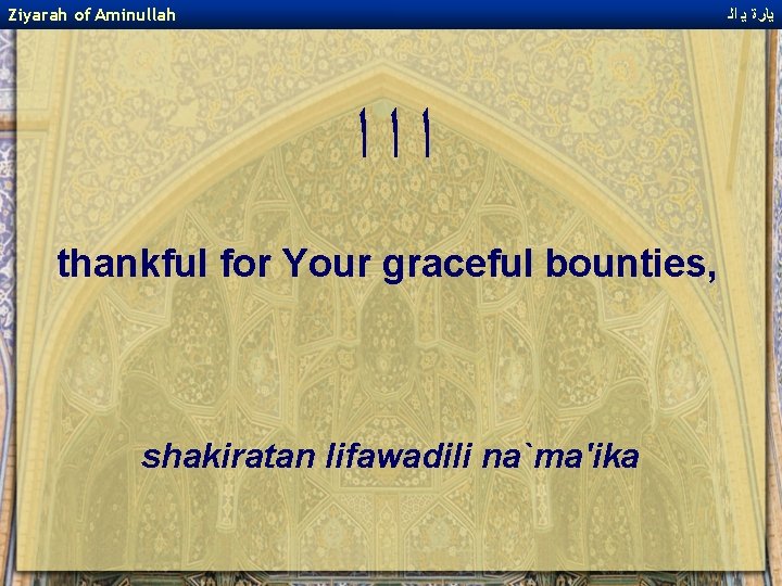 Ziyarah of Aminullah ﻳﺎﺭﺓ ﻳ ﺍﻟ ﺍﺍﺍ thankful for Your graceful bounties, shakiratan lifawadili
