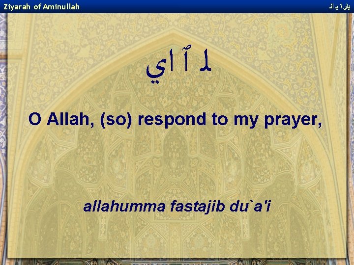 Ziyarah of Aminullah ﻳﺎﺭﺓ ﻳ ﺍﻟ ﻟ ﭐ ﺍﻱ O Allah, (so) respond to