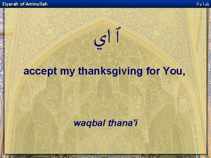 Ziyarah of Aminullah ﻳﺎﺭﺓ ﻳ ﺍﻟ ﭐ ﺍﻱ accept my thanksgiving for You, waqbal