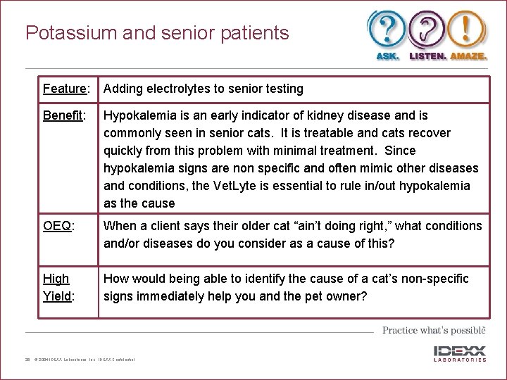 Potassium and senior patients 26 Feature: Adding electrolytes to senior testing Benefit: Hypokalemia is