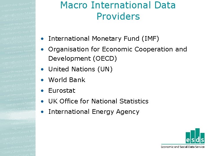 Macro International Data Providers • International Monetary Fund (IMF) • Organisation for Economic Cooperation Macro International Data Providers • International Monetary Fund (IMF) • Organisation for Economic Cooperation