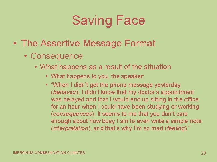 Saving Face • The Assertive Message Format • Consequence • What happens as a