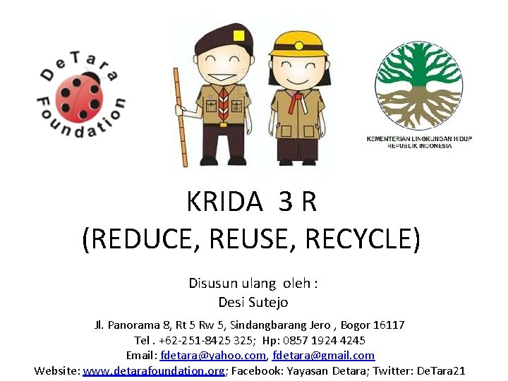 KRIDA 3 R (REDUCE, REUSE, RECYCLE) Disusun ulang oleh : Desi Sutejo Jl. Panorama