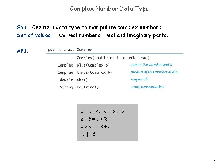Complex Number Data Type Goal. Create a data type to manipulate complex numbers. Set