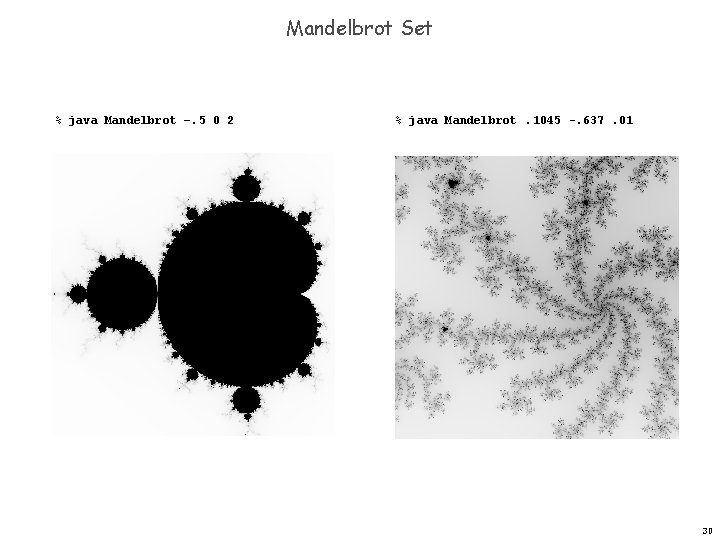 Mandelbrot Set % java Mandelbrot –. 5 0 2 % java Mandelbrot. 1045 -.