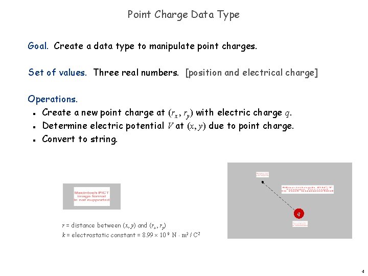 Point Charge Data Type Goal. Create a data type to manipulate point charges. Set