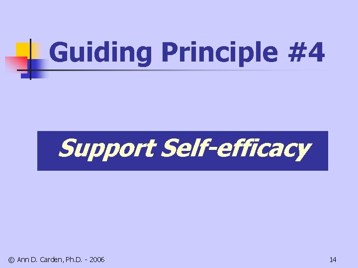 Guiding Principle #4 Support Self-efficacy © Ann D. Carden, Ph. D. - 2006 14