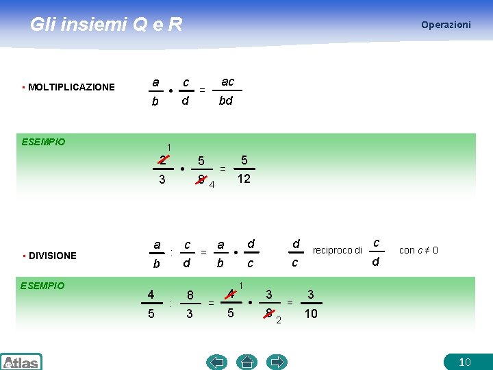 Gli insiemi Q e R • MOLTIPLICAZIONE a b ESEMPIO d ac = bd