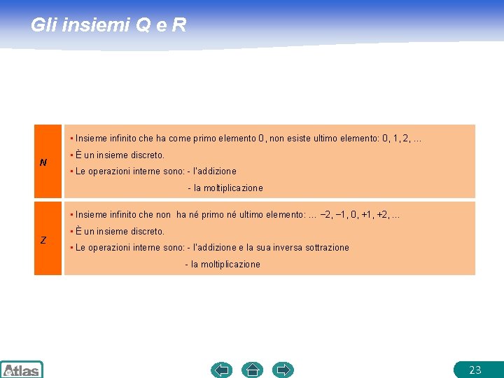 Gli insiemi Q e R • Insieme infinito che ha come primo elemento 0,
