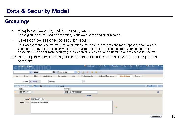 Data & Security Model Groupings • People can be assigned to person groups These