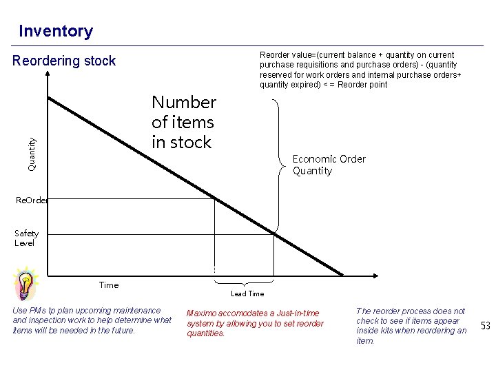 Inventory Reorder value=(current balance + quantity on current purchase requisitions and purchase orders) -