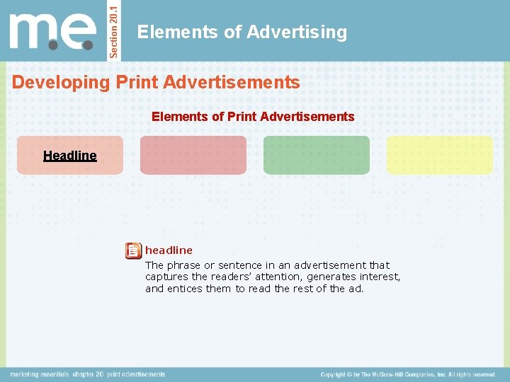 Section 20. 1 Elements of Advertising Developing Print Advertisements Elements of Print Advertisements Headline