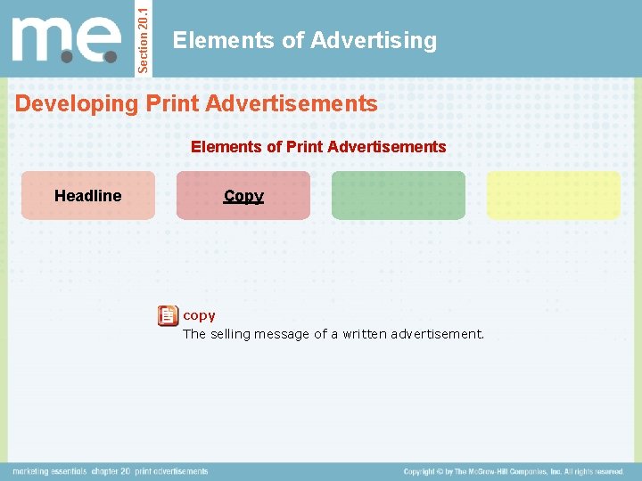 Section 20. 1 Elements of Advertising Developing Print Advertisements Elements of Print Advertisements Headline