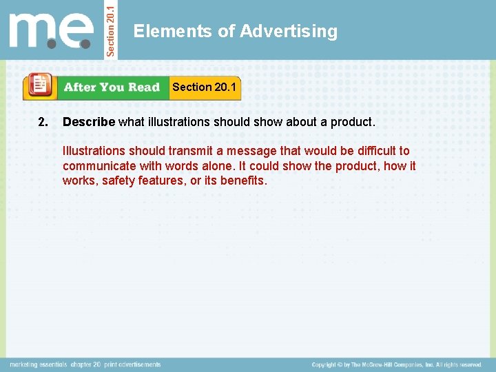 Section 20. 1 Elements of Advertising Section 20. 1 2. Describe what illustrations should