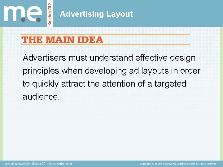 Section 20. 2 Advertising Layout Advertisers must understand effective design principles when developing ad