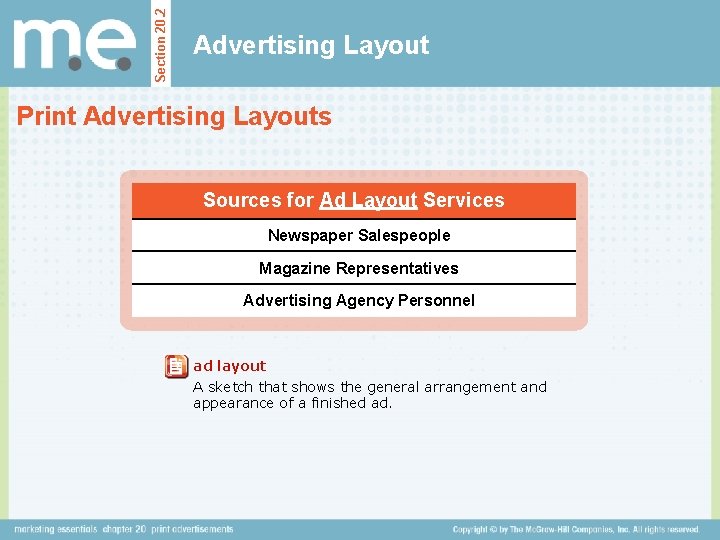 Section 20. 2 Advertising Layout Print Advertising Layouts Sources for Ad Layout Services Newspaper