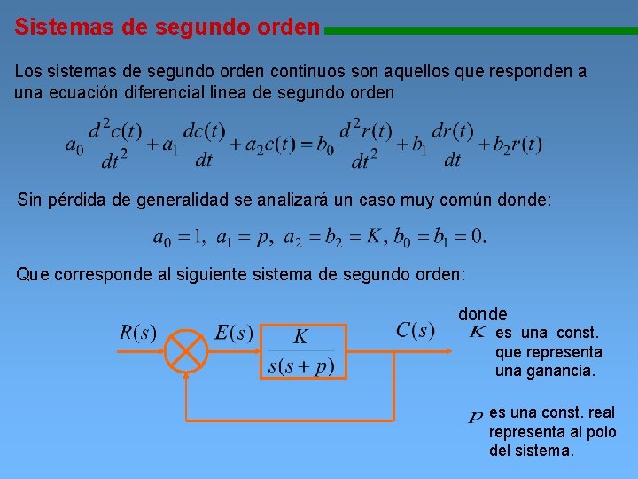 Sistemas de segundo orden 11111111111111111111111111111111111111 Los sistemas de segundo orden continuos son aquellos que