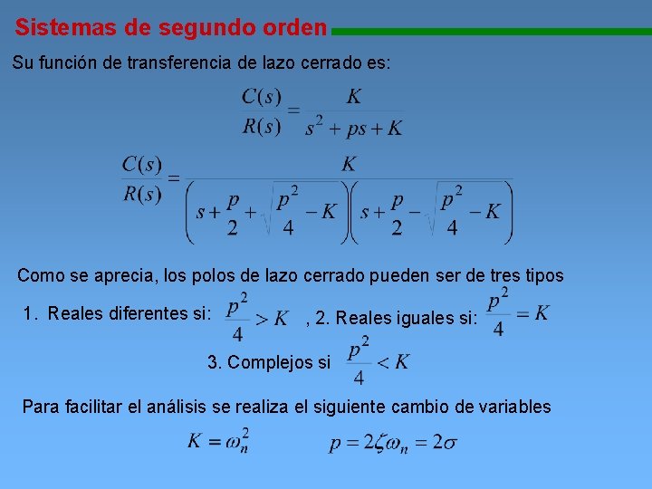 Sistemas de segundo orden 11111111111111111111111111111111111111 Su función de transferencia de lazo cerrado es: Como
