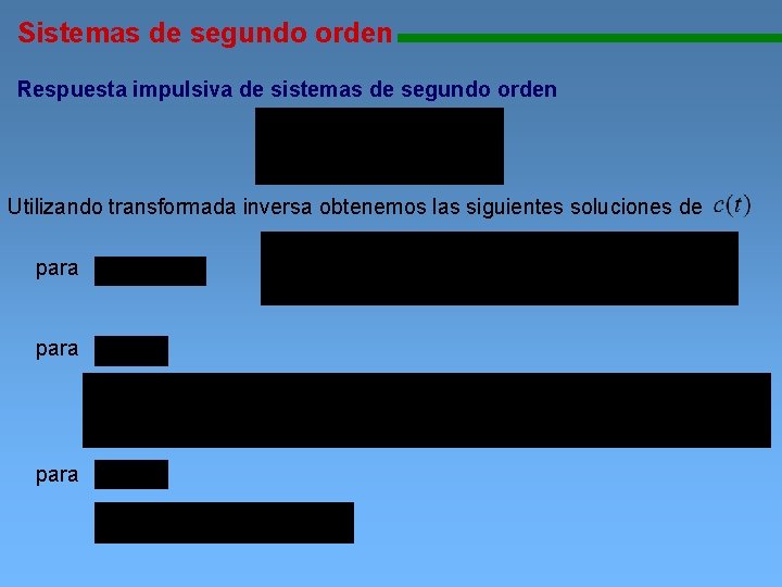 Sistemas de segundo orden 11111111111111111111111111111111111111 Respuesta impulsiva de sistemas de segundo orden Utilizando transformada