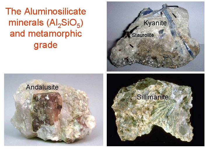 The Aluminosilicate minerals (Al 2 Si. O 5) and metamorphic grade Kyanite Staurolite Andalusite