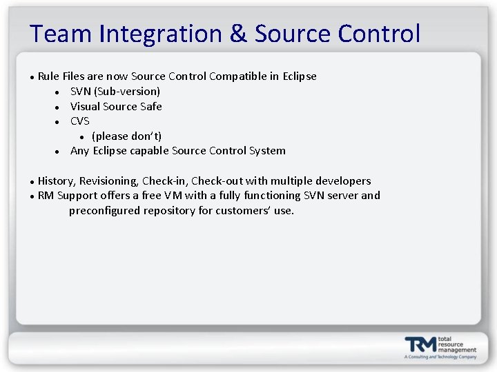 Team Integration & Source Control Rule Files are now Source Control Compatible in Eclipse