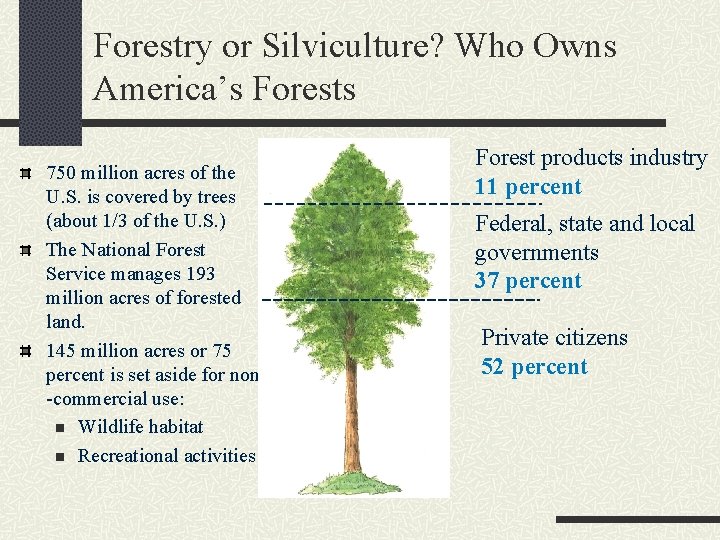 Forestry or Silviculture? Who Owns America’s Forests 750 million acres of the U. S.