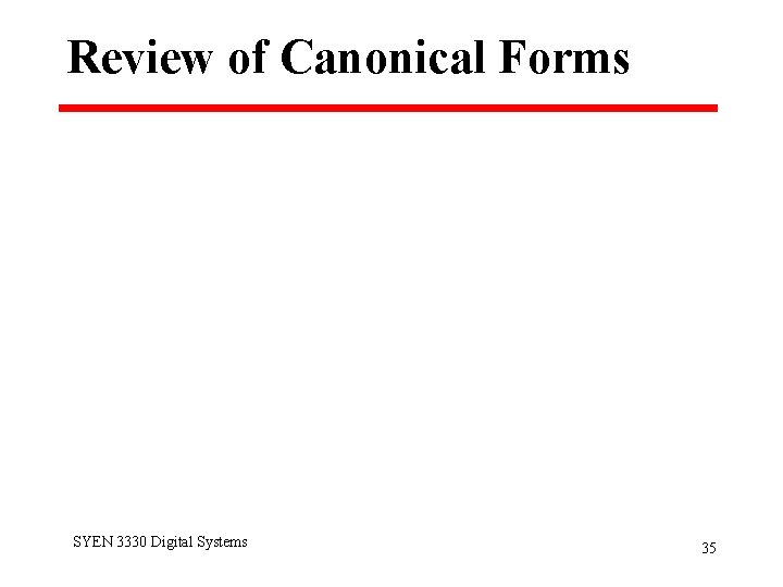 Review of Canonical Forms SYEN 3330 Digital Systems 35 