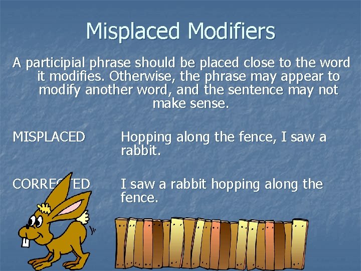 Misplaced Modifiers A participial phrase should be placed close to the word it modifies.