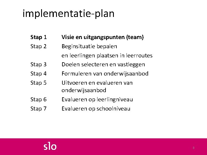 implementatie-plan Stap 1 Stap 2 Stap 3 Stap 4 Stap 5 Stap 6 Stap