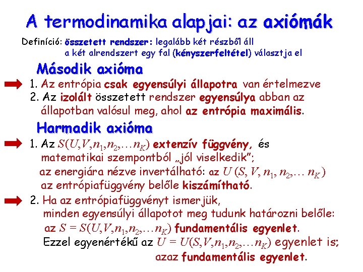 A termodinamika alapjai: az axiómák Definíció: összetett rendszer: legalább két részből áll a két