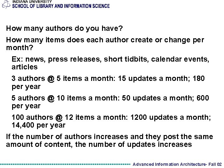 How many authors do you have? How many items does each author create or