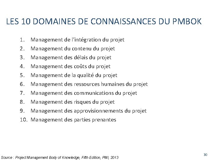 LES 10 DOMAINES DE CONNAISSANCES DU PMBOK 1. 2. 3. 4. 5. 6. 7.