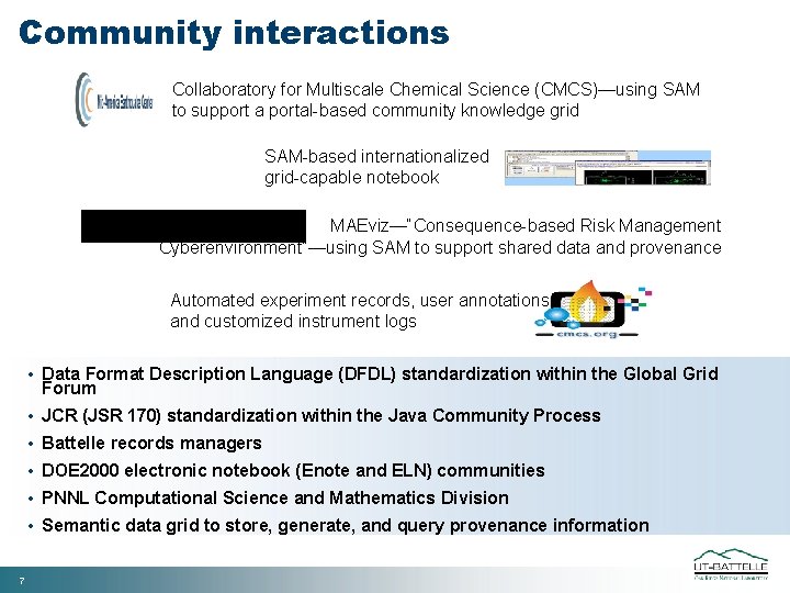 Community interactions Collaboratory for Multiscale Chemical Science (CMCS)—using SAM to support a portal-based community