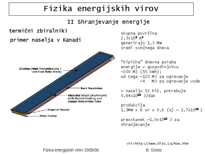 Fizika energijskih virov II Shranjevanje energije termični zbiralniki primer naselja v Kanadi skupna površina