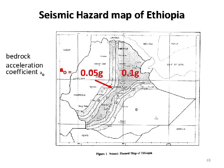 Seismic Hazard map of Ethiopia bedrock acceleration coefficient ao ao = 0. 05 g