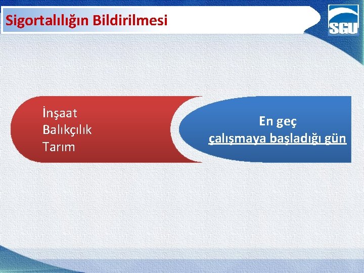 Sigortalılığın Bildirilmesi İnşaat Balıkçılık Tarım En geç çalışmaya başladığı gün 