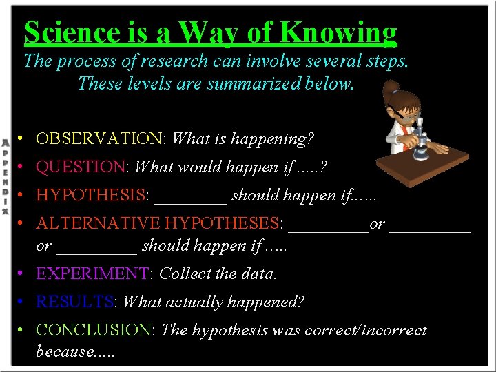 Science is a Way of Knowing The process of research can involve several steps.