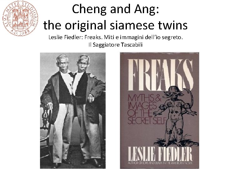 Cheng and Ang: the original siamese twins Leslie Fiedler: Freaks. Miti e immagini dell’io Cheng and Ang: the original siamese twins Leslie Fiedler: Freaks. Miti e immagini dell’io