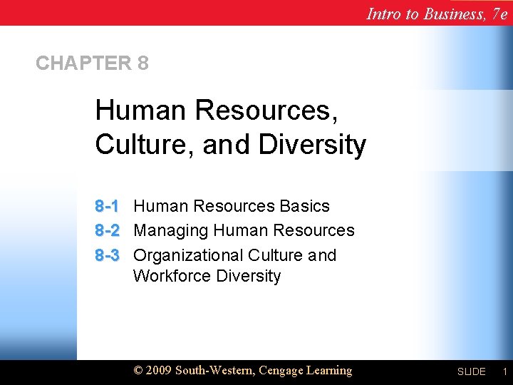 Intro to Business, 7 e CHAPTER 8 Human Resources, Culture, and Diversity 8 -1