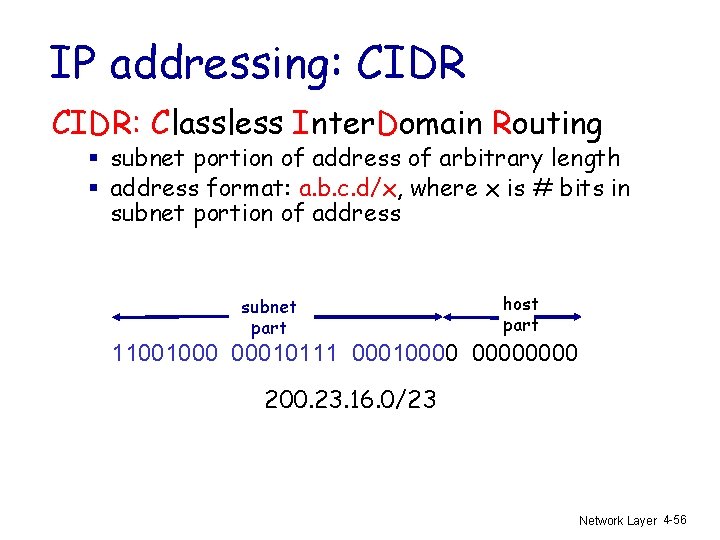 IP addressing: CIDR: Classless Inter. Domain Routing § subnet portion of address of arbitrary