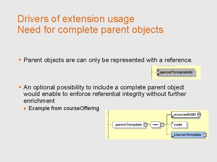 Drivers of extension usage Need for complete parent objects § Parent objects are can