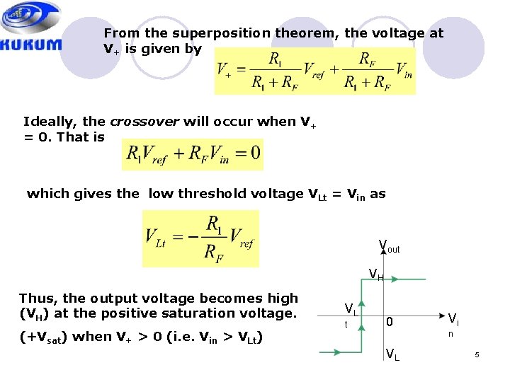 From the superposition theorem, the voltage at V+ is given by Ideally, the crossover