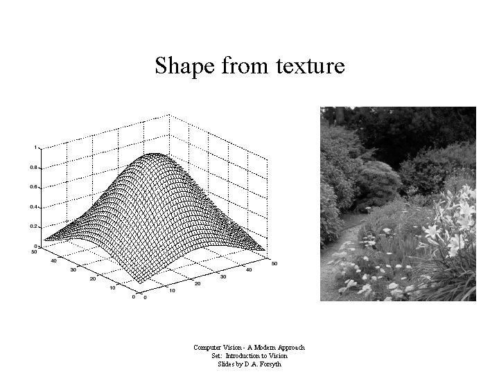 Shape from texture Computer Vision - A Modern Approach Set: Introduction to Vision Slides